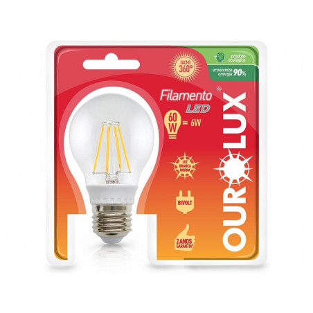 Lâmpada LED Filamento Ourolux 6W Branca Quente