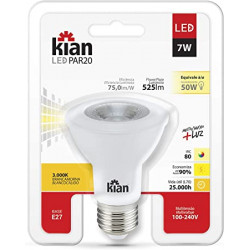 Lâmpada LED PAR20 Kian 7W Branca Quente