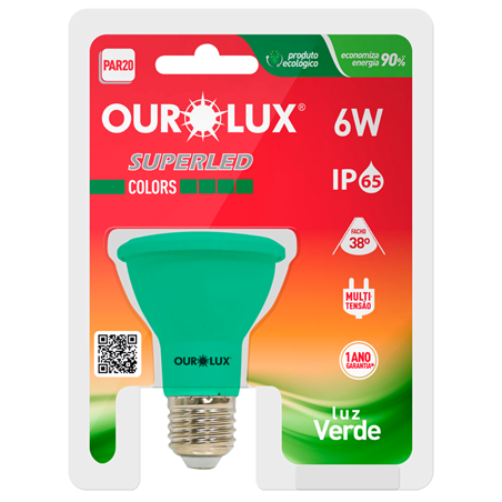 Lâmpada Led PAR20 6W Verde IP65 - OUROLUX