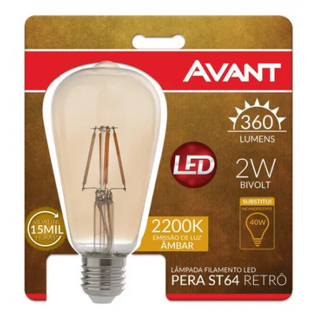 Lâmpada LED ST64 Retrô Avant 2W Âmbar