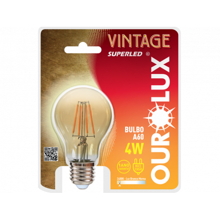 Lâmpada LED Vintage A60 Ourolux 4W Branco Quente