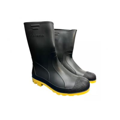 Bota Vulcabras Pvc Preta Com Solado Amarelo Cano Médio Tamanho 41