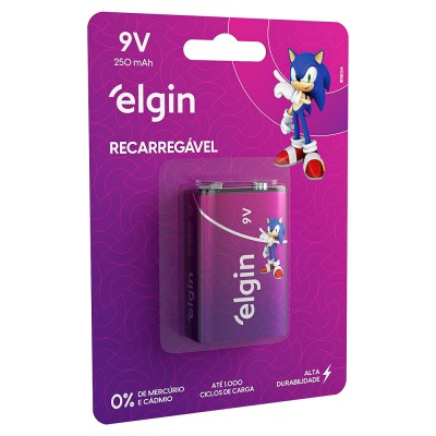 Bateria 9V Alcalina Recarregável - Elgin