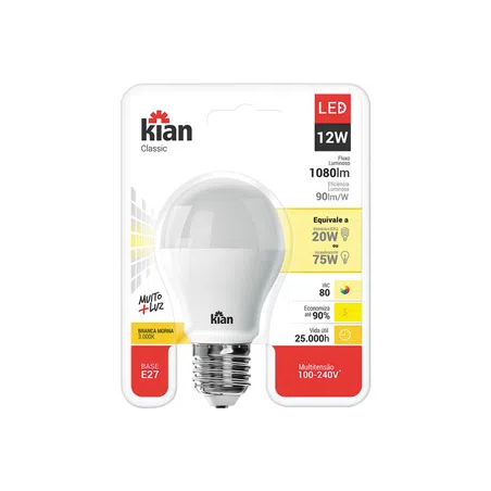 Lâmpada LED Kian 12W Branca Quente